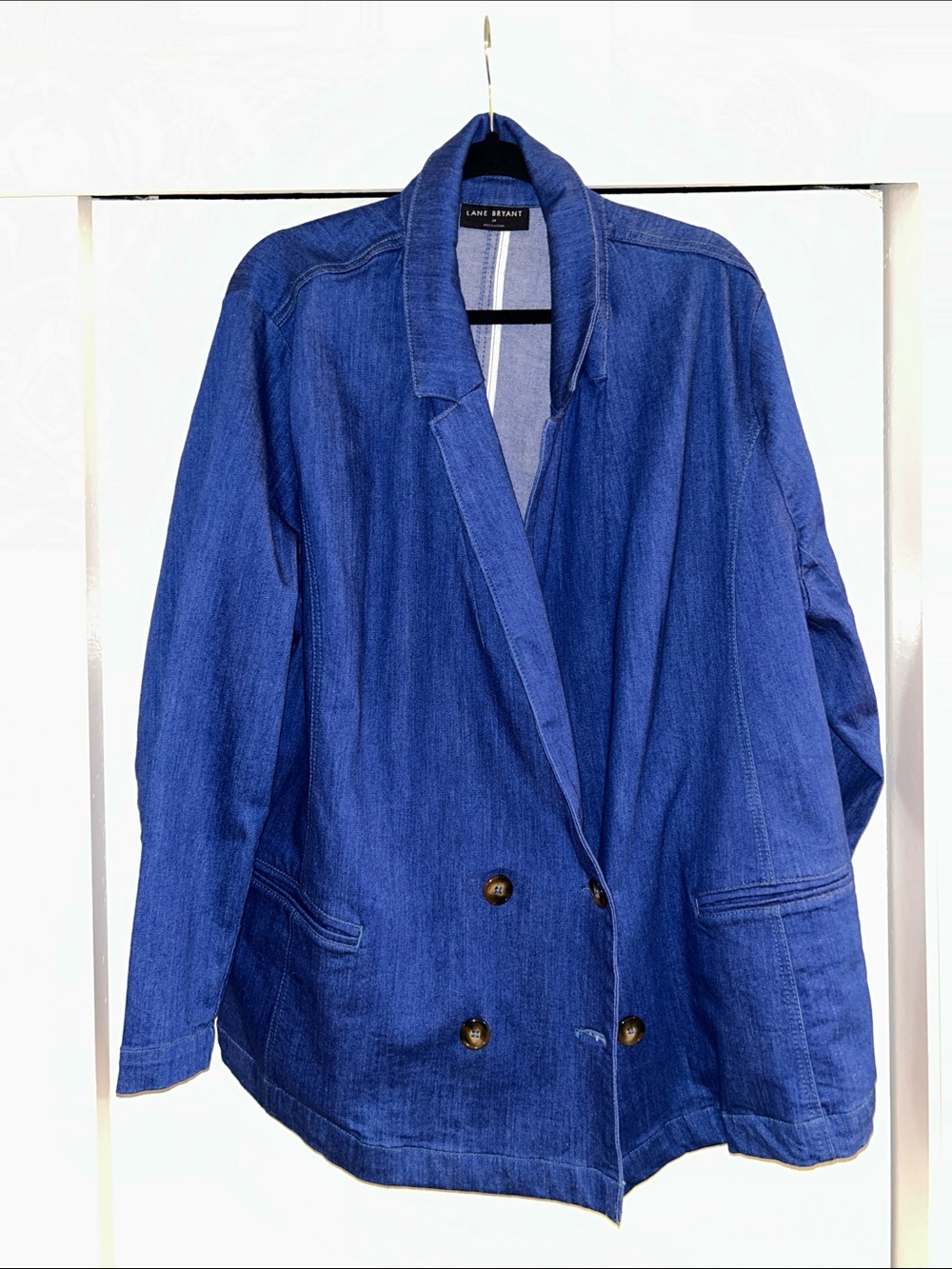 Lane Bryant Blue Denim Double-Breasted Blazer Jacket